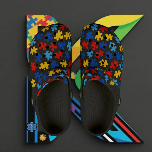 Autism Puzzle Pattern Clogs - Slip-On Shoes