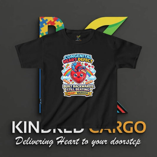 Kids Tee — "Congenital Heart Defect: Built Backwards, Still Beating" Heart Warrior Shirt