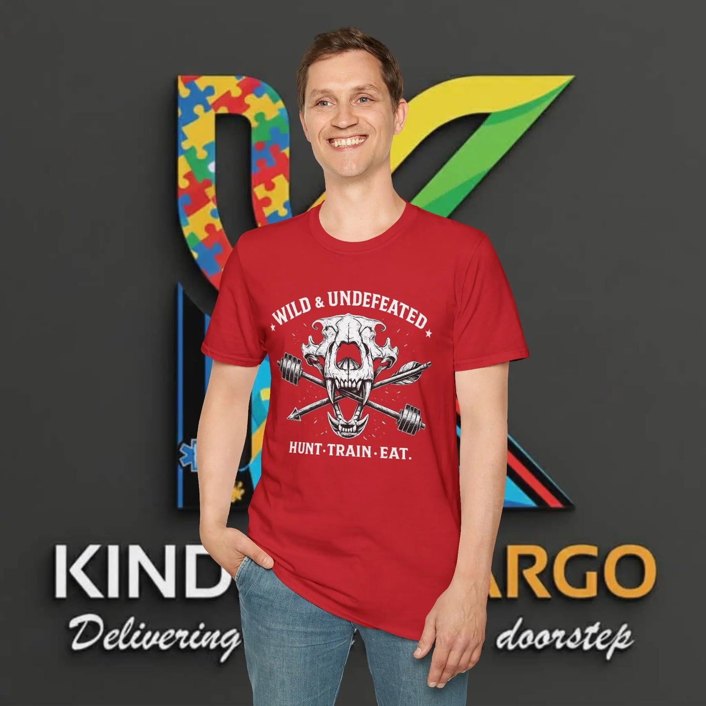 Wild & Undefeated Skull Tee — "Hunt. Train. Eat." Graphic T-Shirt Printify