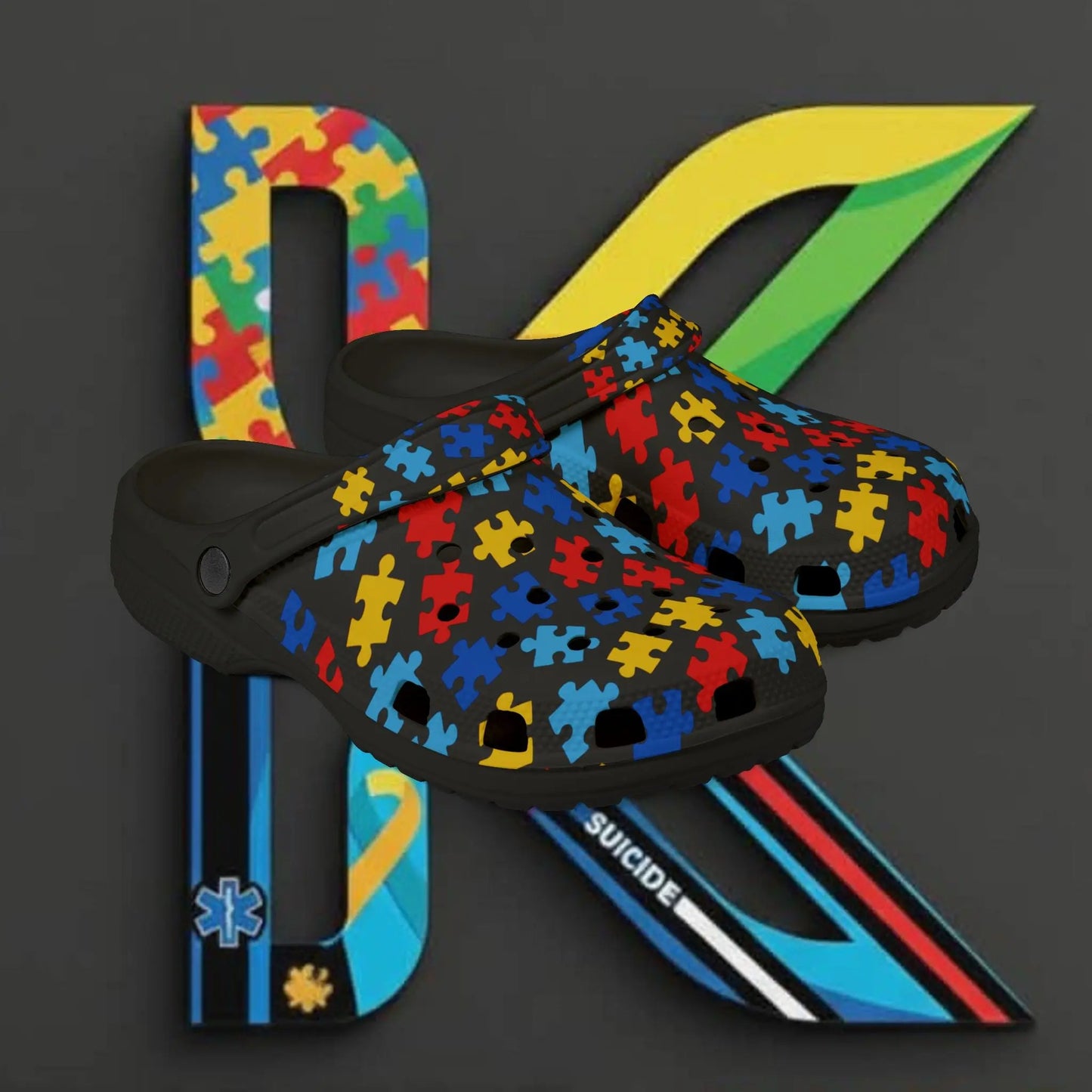 Autism Puzzle Pattern Clogs - Slip-On Shoes