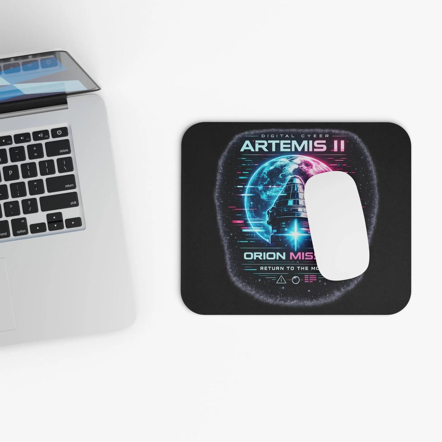Artemis II Orion Mission Mouse Pad — Retro Neon Space Shuttle 'Return to the Moon' Printify
