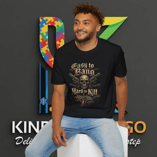 Easy to Bang Hard to Kill Skull T-Shirt — Graphic Tee Printify
