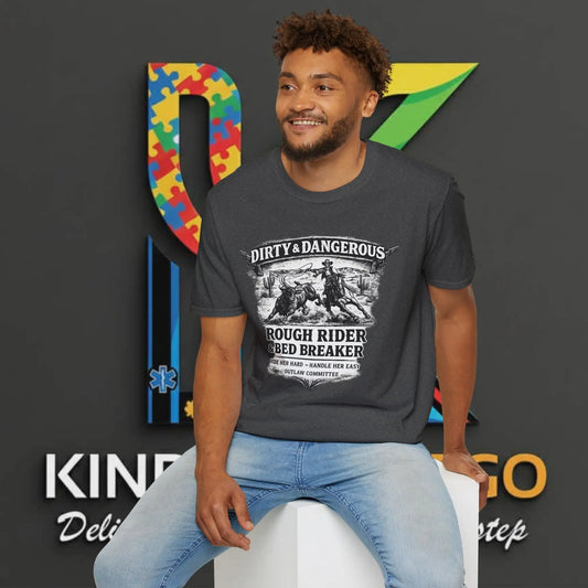 Rough Rider & Bed Breaker T-Shirt — Dirty & Dangerous Biker Graphic Tee Printify