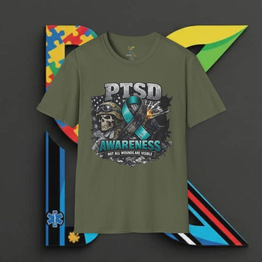 PTSD Awareness T-Shirt — Teal Ribbon Veteran Support Tee