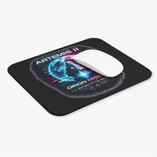 Artemis II Orion Mission Mouse Pad — Retro Neon Space Shuttle 'Return to the Moon' Printify
