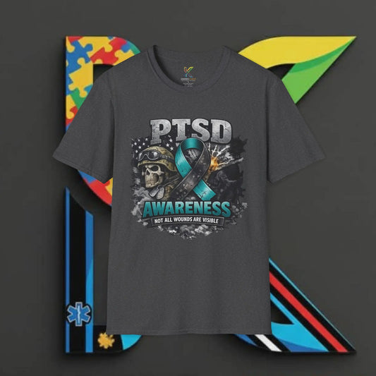 PTSD Awareness T-Shirt — Teal Ribbon Veteran Support Tee