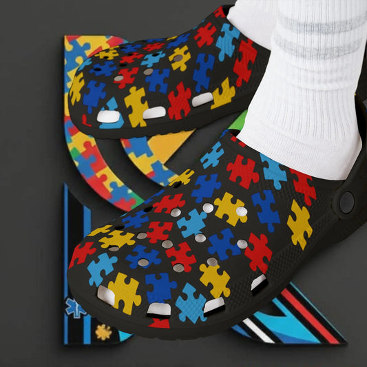 Autism Puzzle Pattern Clogs - Slip-On Shoes