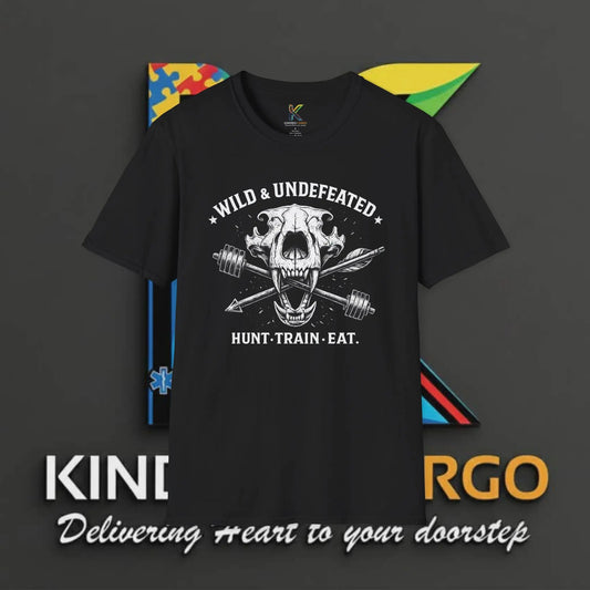 Wild & Undefeated Skull Tee — "Hunt. Train. Eat." Graphic T-Shirt Printify